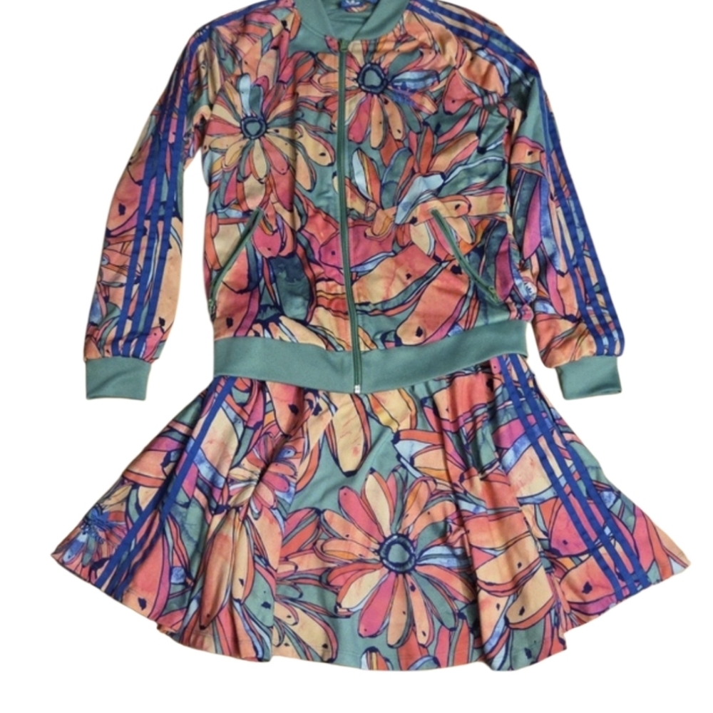 Farm Rio For Adidas Limited Edition Floral Multicolor Jacket and Skirt Set - Picture 6 of 7